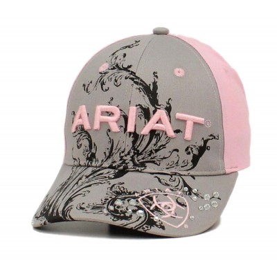 Ariat s Hat Baseball Cap Scroll Logo One Size Gray Pink 1502606  eb-24130734